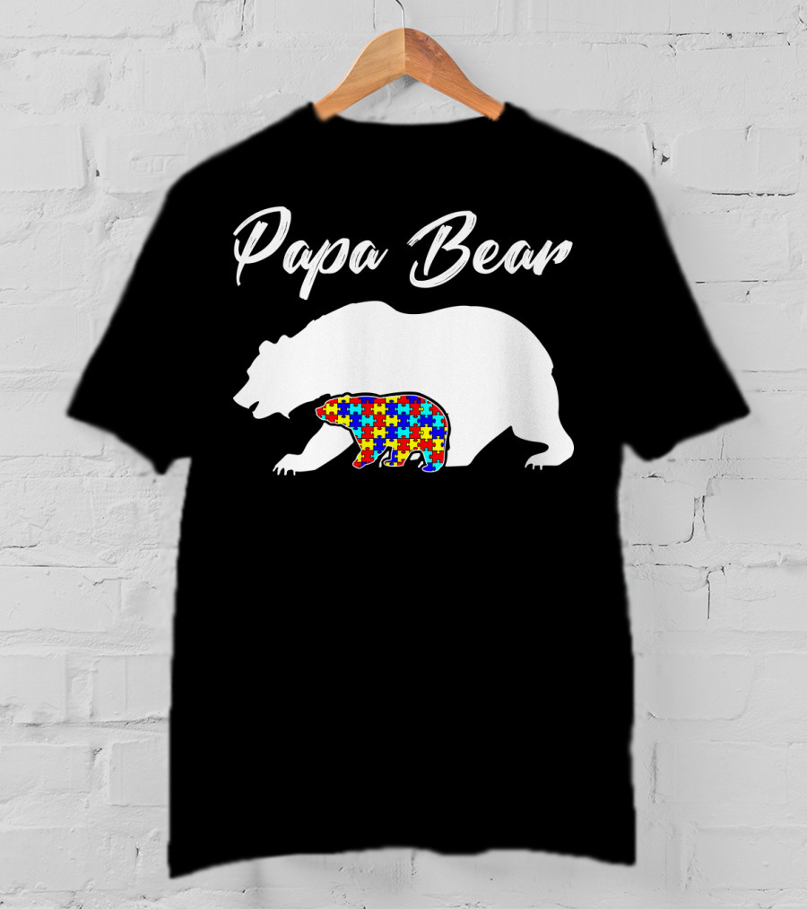 Papa Bear Autism Puzzle Bear T-Shirt