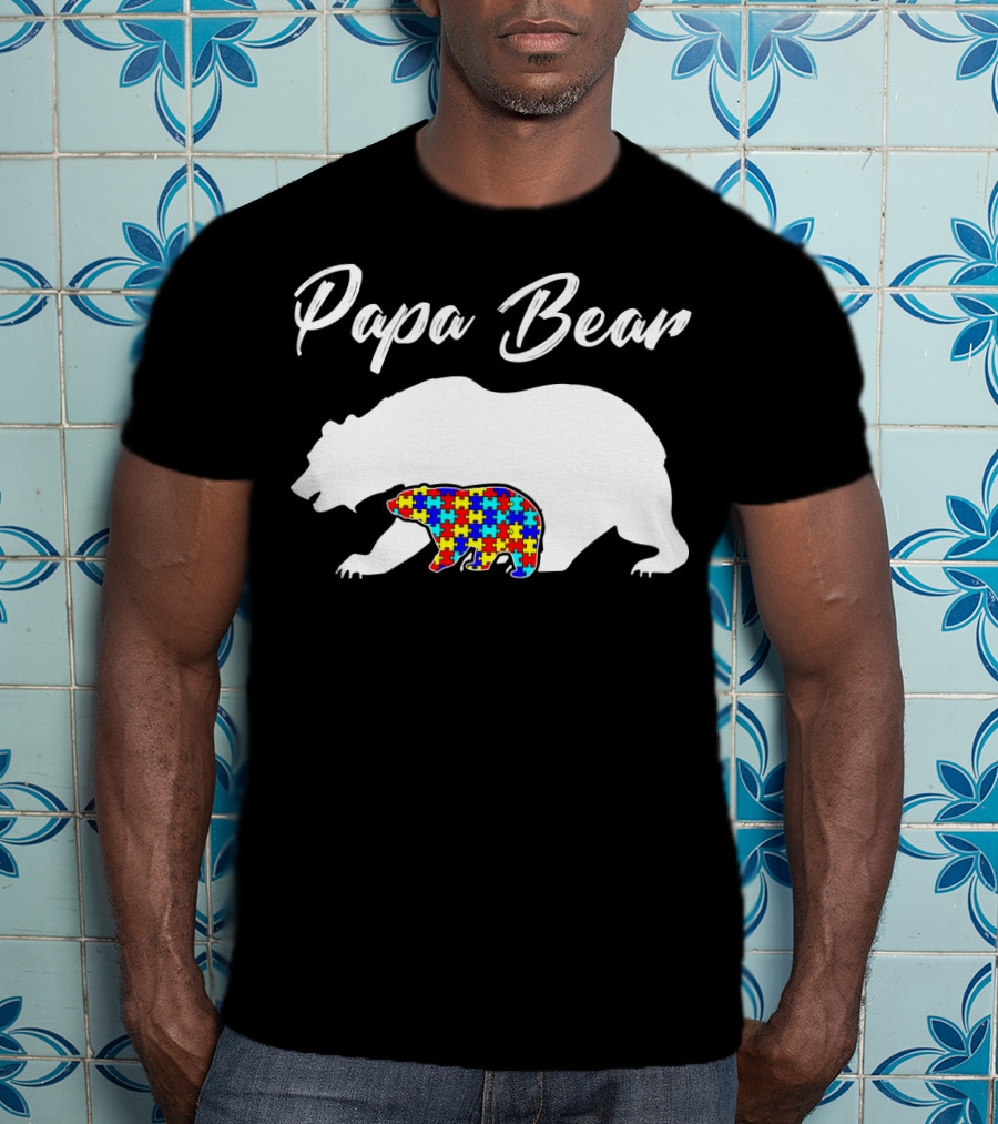 Papa Bear Autism Puzzle Bear T-Shirt