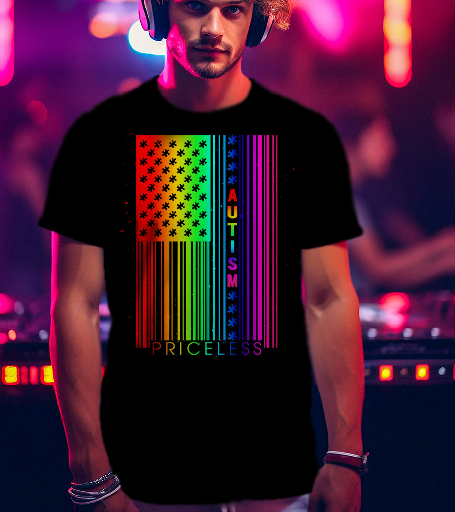 Autism Priceless Rainbow Barcode Flag T-Shirt