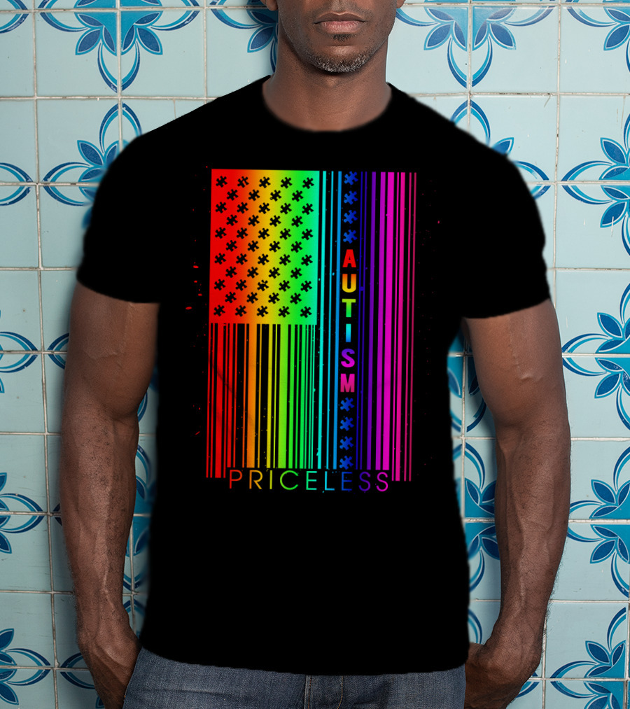 Autism Priceless Rainbow Barcode Flag T-Shirt