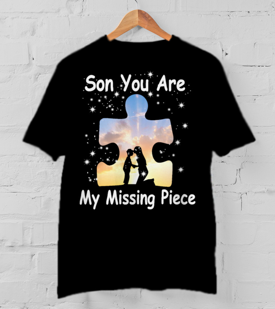 Son You Are My Missing Piece Puzzle Silhouette With Starry Sky And Sunset Scene T-Shirt