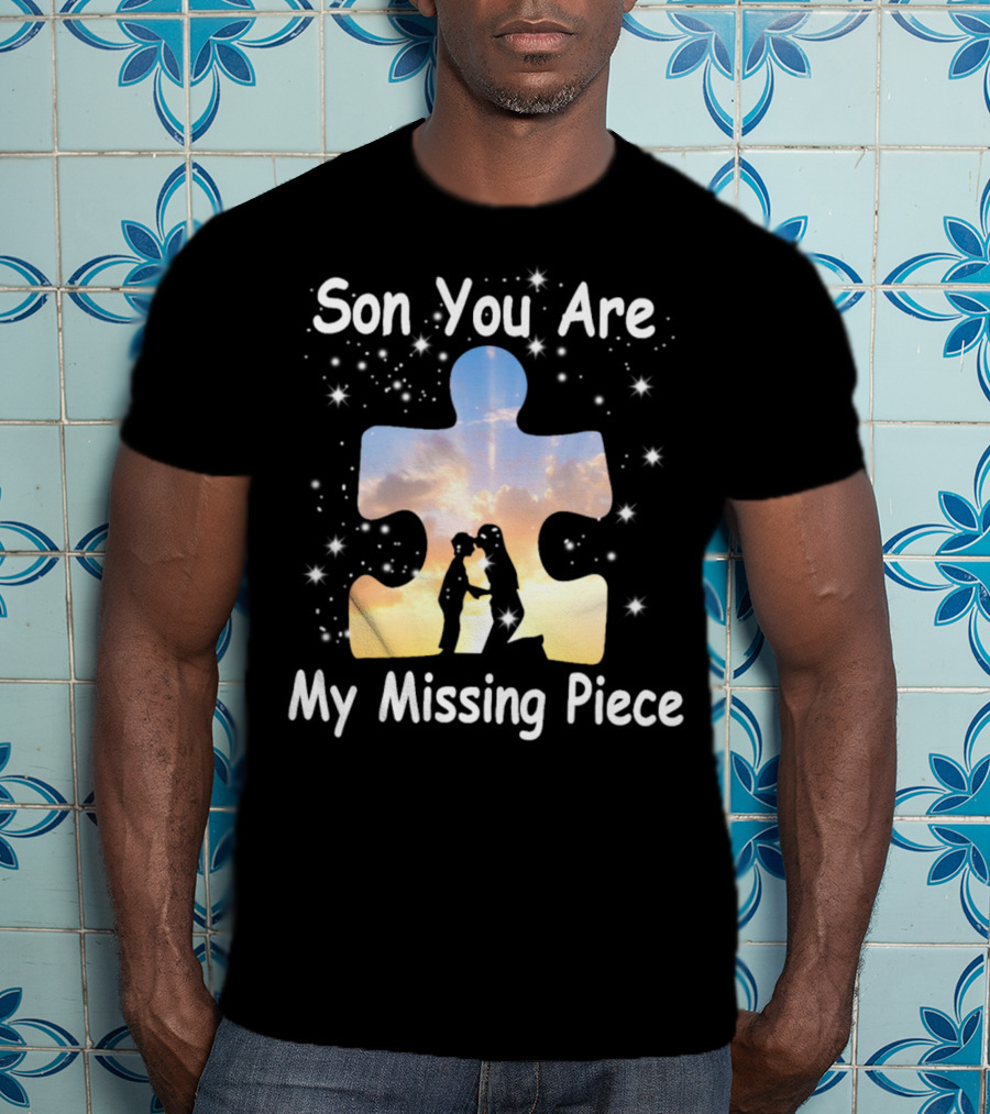 Son You Are My Missing Piece Puzzle Silhouette With Starry Sky And Sunset Scene T-Shirt