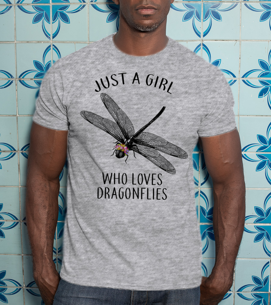Just A Girl Who Loves Dragonflies Floral Adorned Insect T-Shirt