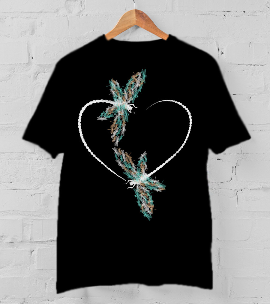 Dragonfly Heart Shape With Two Vibrant Dragonflies T-Shirt