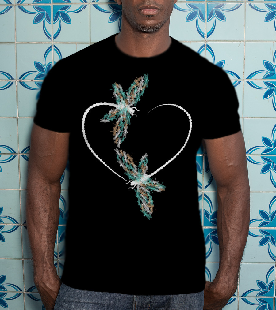 Dragonfly Heart Shape With Two Vibrant Dragonflies T-Shirt