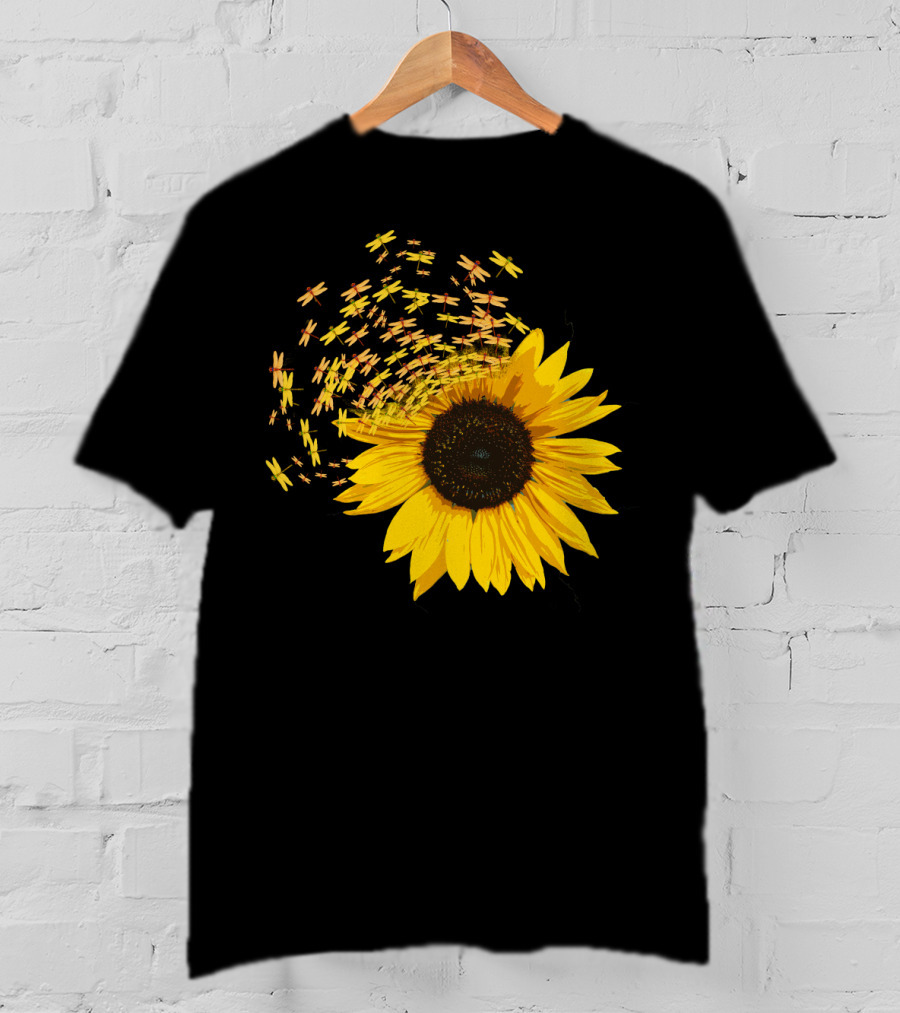 Sunflower Burst With Dragonflies Spiral T-Shirt