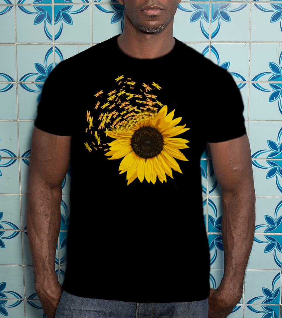 Sunflower Burst With Dragonflies Spiral T-Shirt