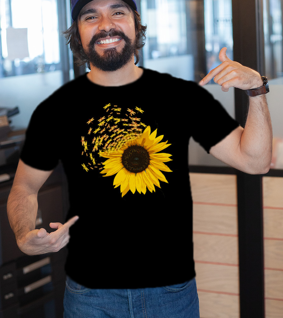 Sunflower Burst With Dragonflies Spiral T-Shirt
