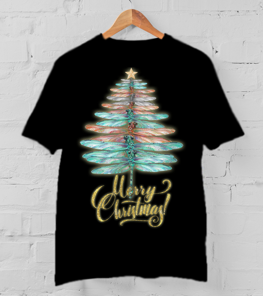 Merry Christmas Dragonfly Tree T-Shirt