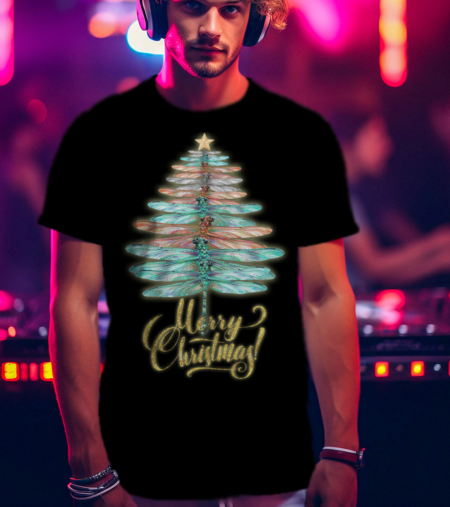 Merry Christmas Dragonfly Tree T-Shirt