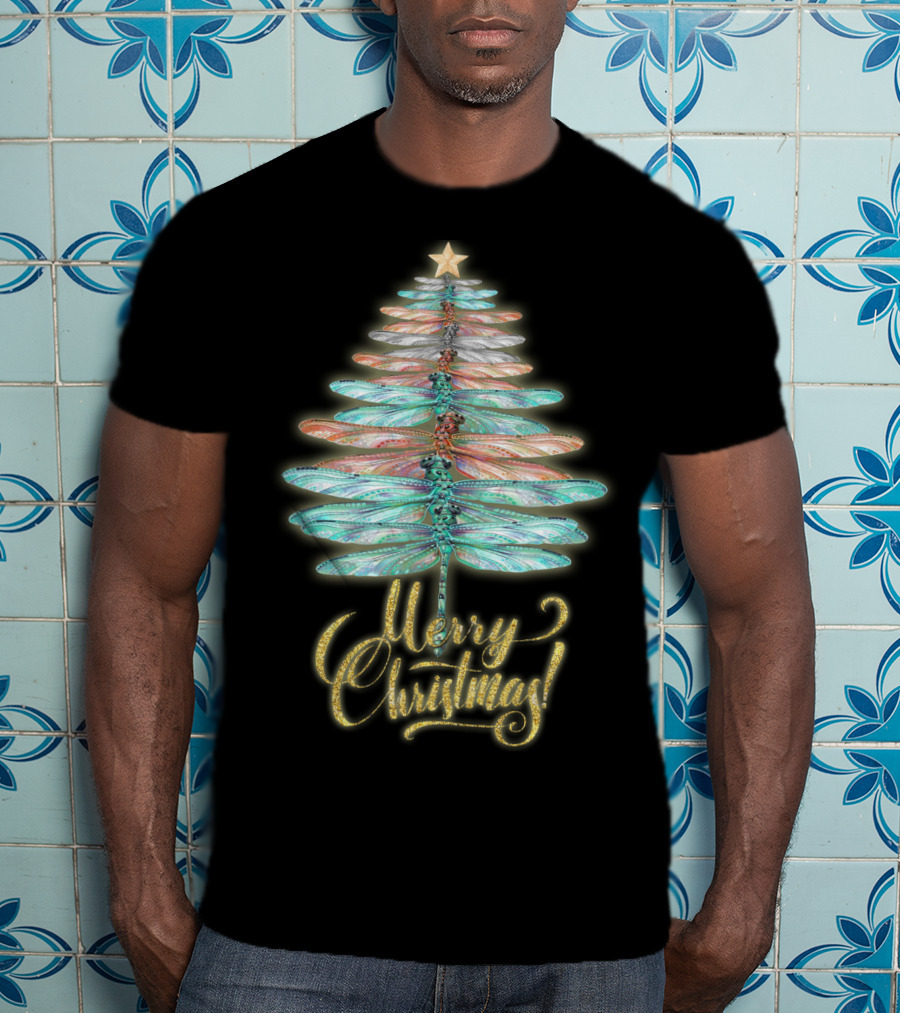 Merry Christmas Dragonfly Tree T-Shirt