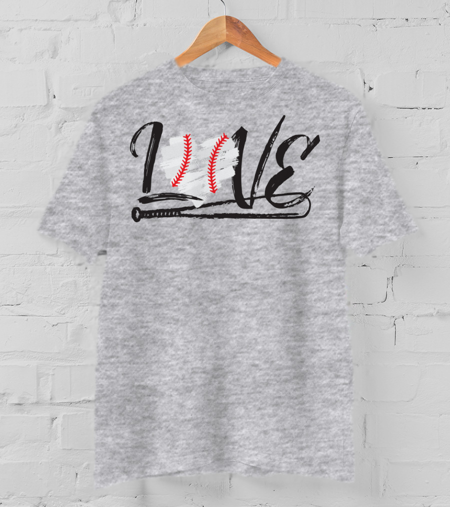 Love Baseball Bat Heart Stitching T-Shirt
