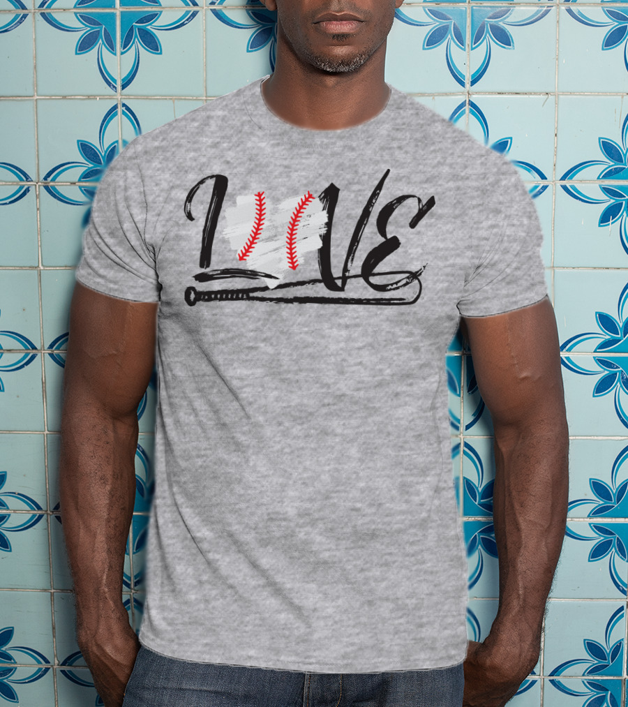 Love Baseball Bat Heart Stitching T-Shirt
