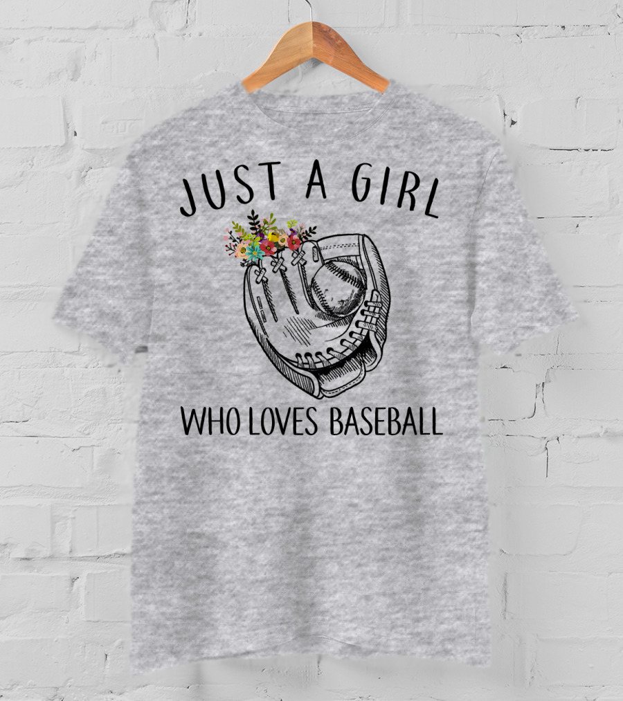 Just A Girl Who Loves Baseball Floral Glove T-Shirt
