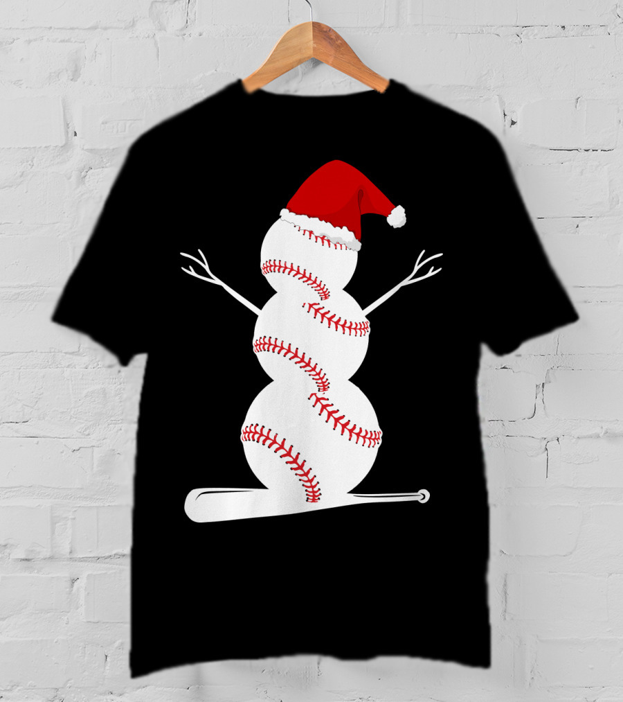 Baseball Snowman Santa Hat Bat Christmas BA01 T-Shirt