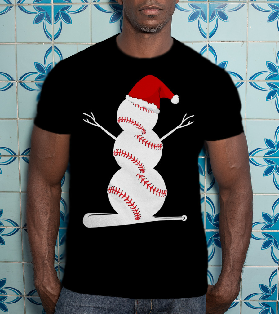 Baseball Snowman Santa Hat Bat Christmas BA01 T-Shirt