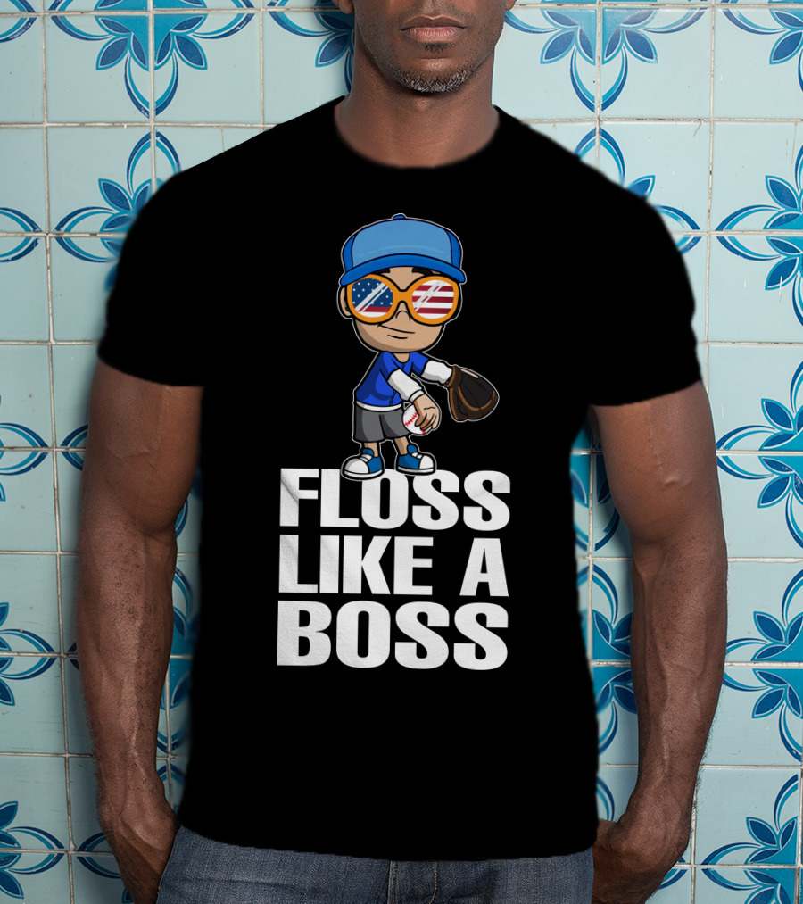 Floss Like A Boss Baseball Player American Flag Sunglasses T-Shirt