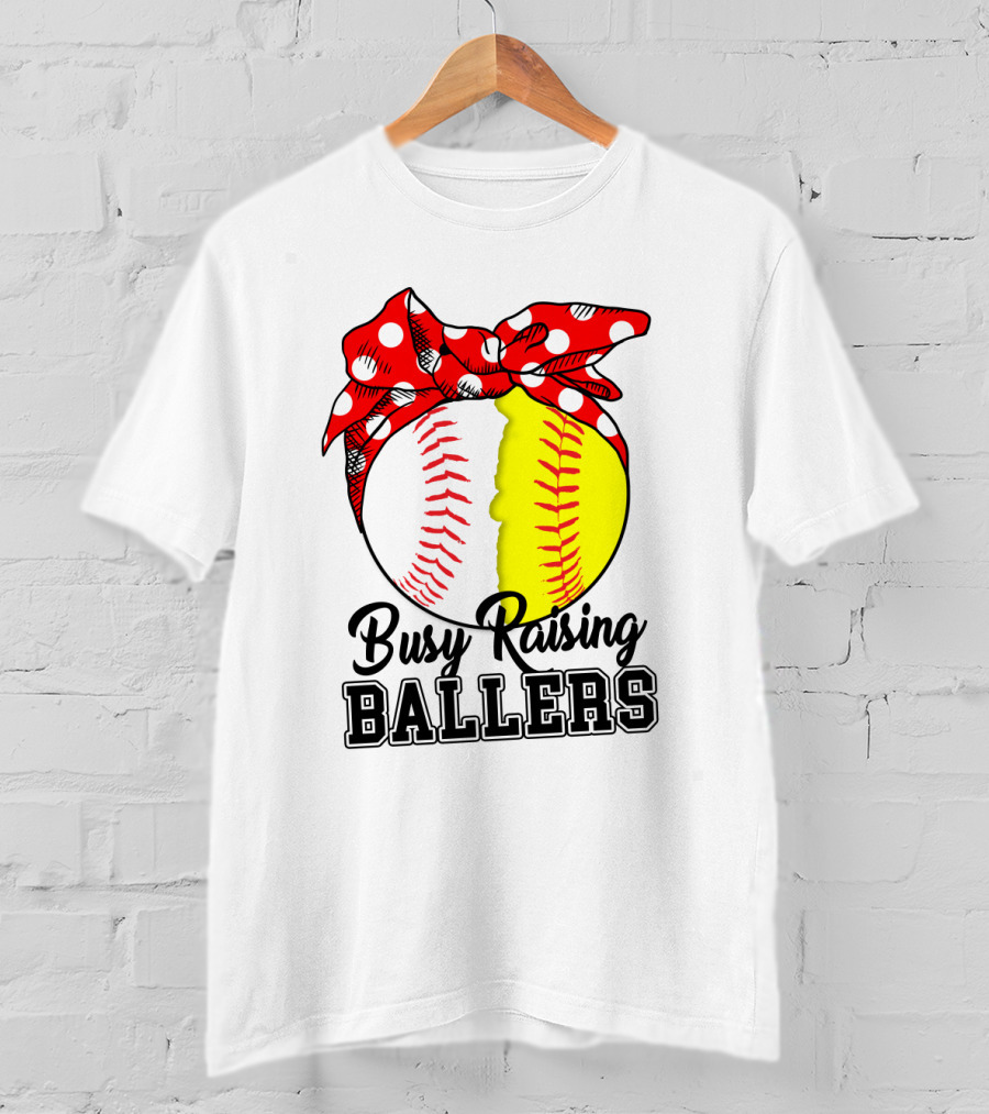 Busy Raising BALLERS Softball Baseball Polka Dot Bandana T-Shirt