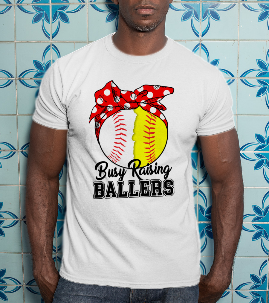 Busy Raising BALLERS Softball Baseball Polka Dot Bandana T-Shirt
