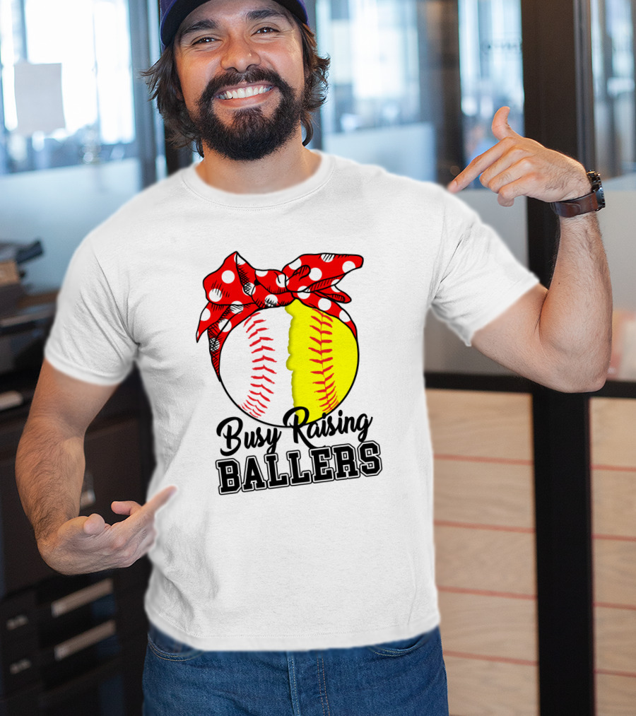 Busy Raising BALLERS Softball Baseball Polka Dot Bandana T-Shirt