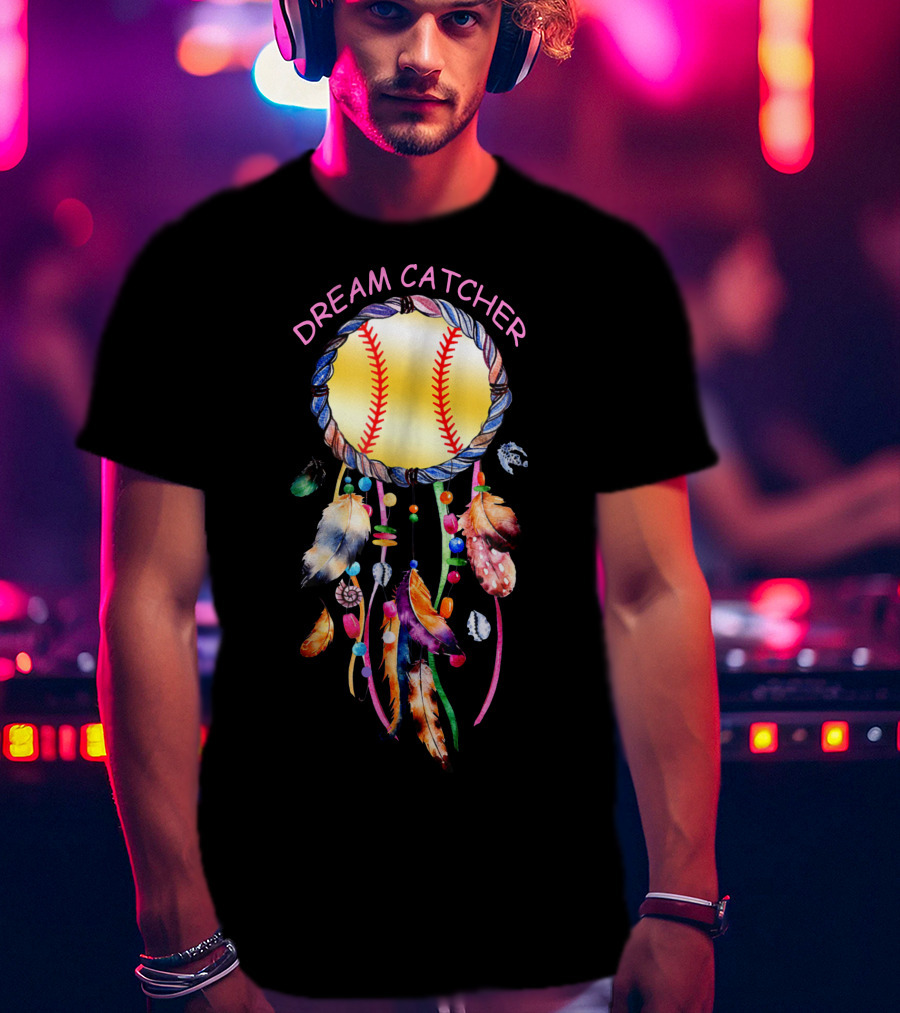 Dream Catcher Softball With Feather And Bead Accents T-Shirt