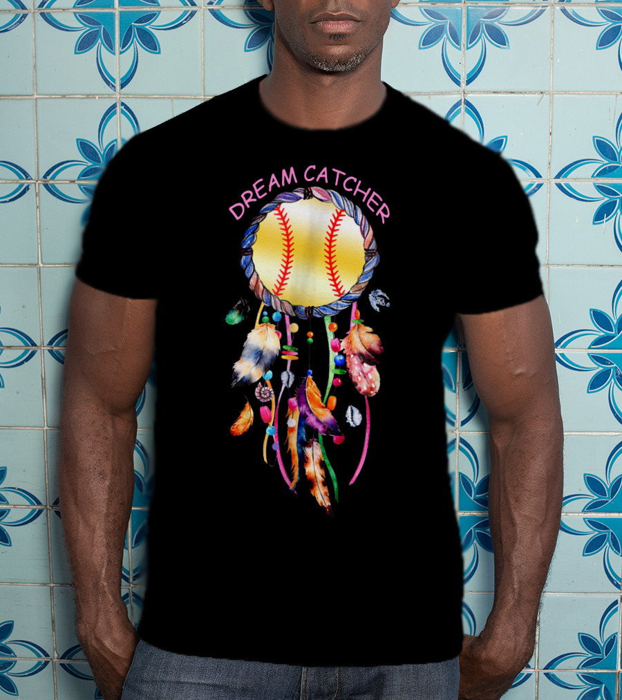 Dream Catcher Softball With Feather And Bead Accents T-Shirt
