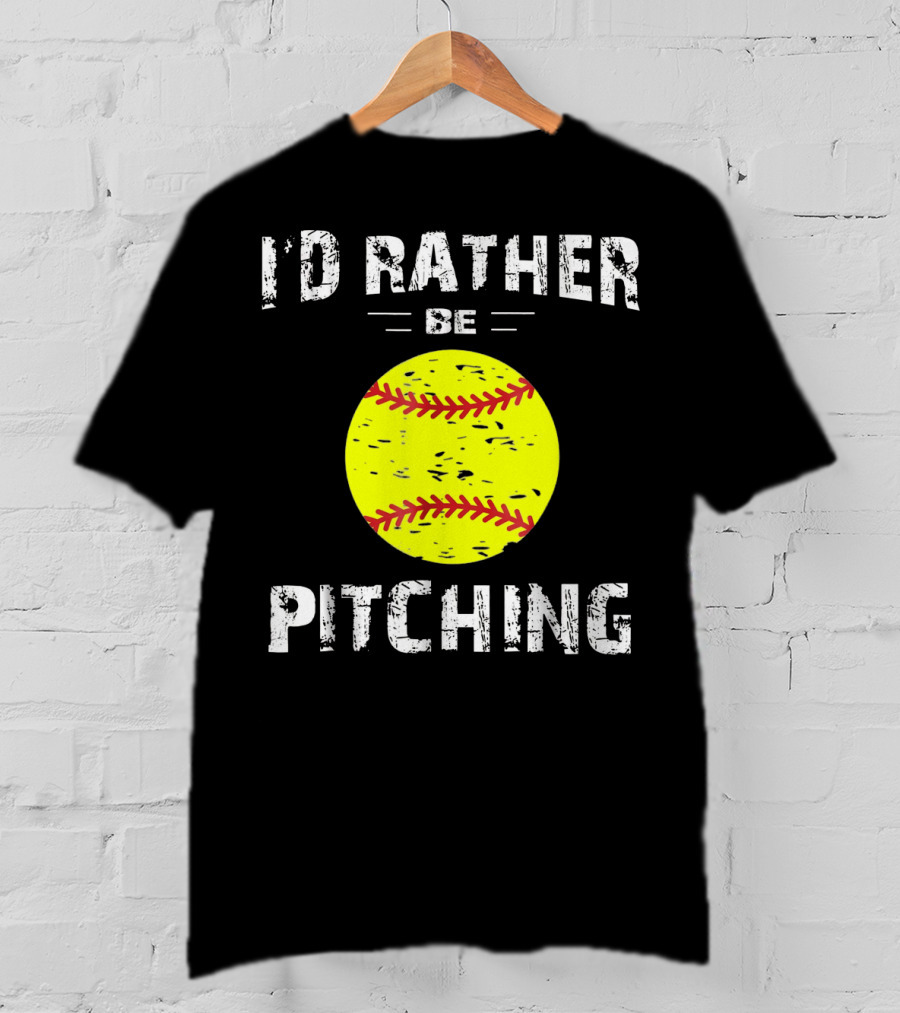 I'd Rather Be Pitching Softball Yellow Ball T-Shirt