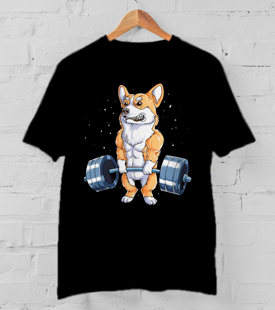 Weight Lifting Corgi Strong Muscular Pet Lifting Weights T-Shirt