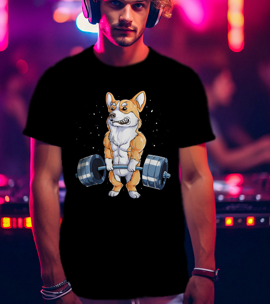 Weight Lifting Corgi Strong Muscular Pet Lifting Weights T-Shirt