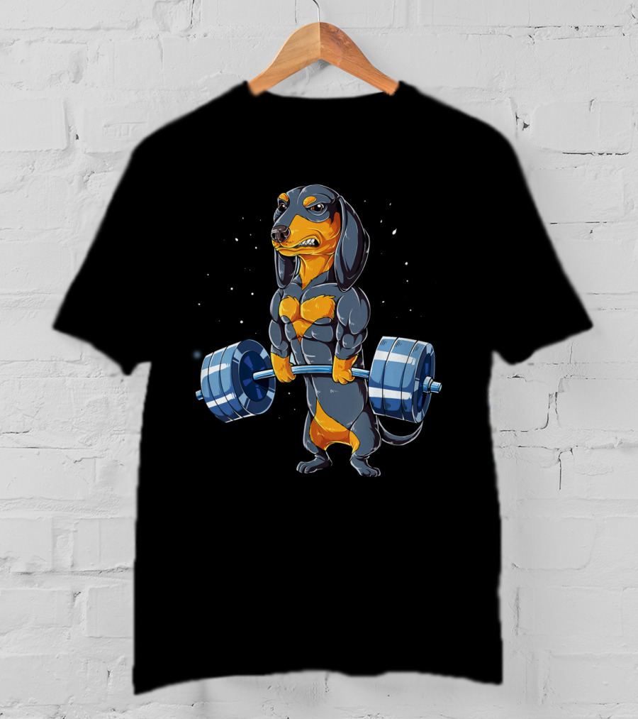 Weight Lifting Dachshund Strong Muscular Bodybuilder Dog T-Shirt