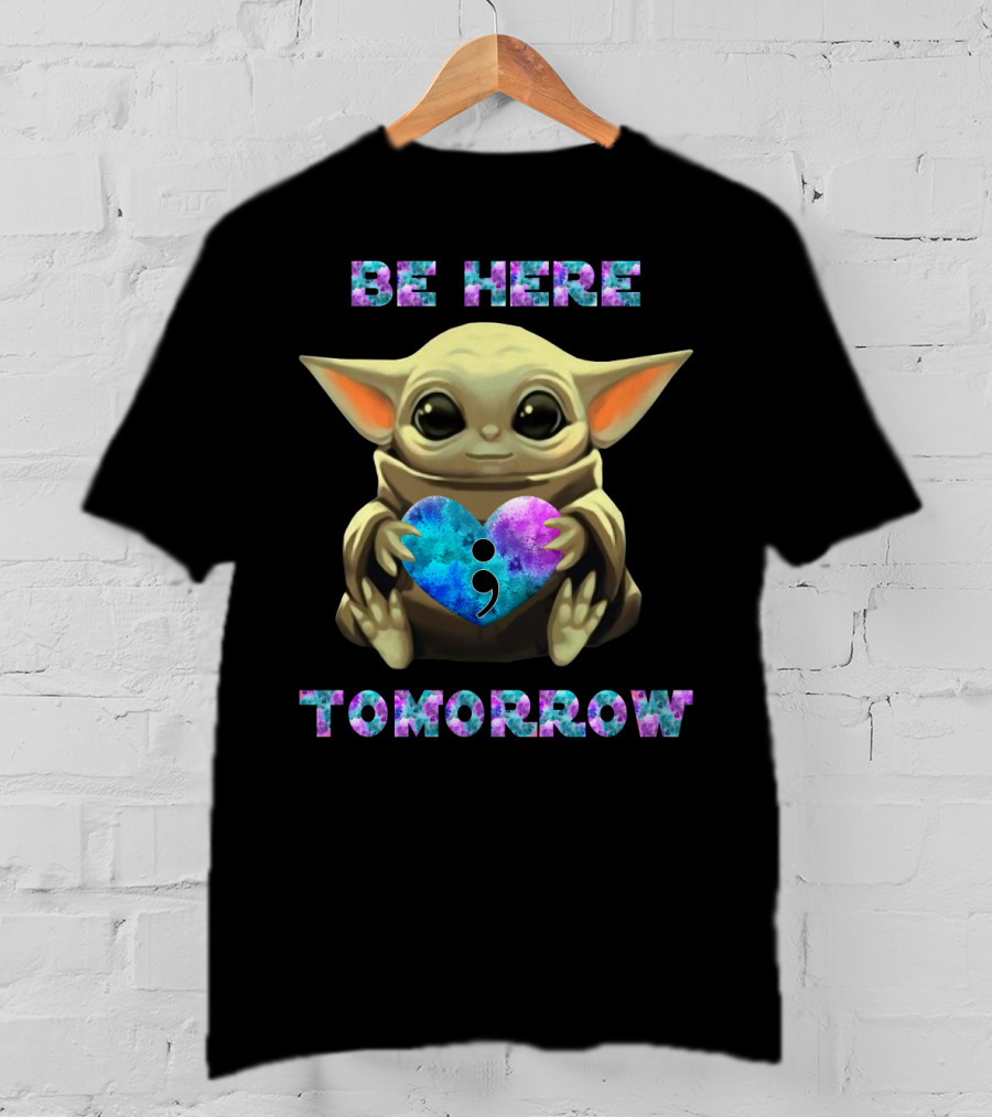 Be Here Tomorrow Semicolon Baby Alien Holding Heart T-Shirt