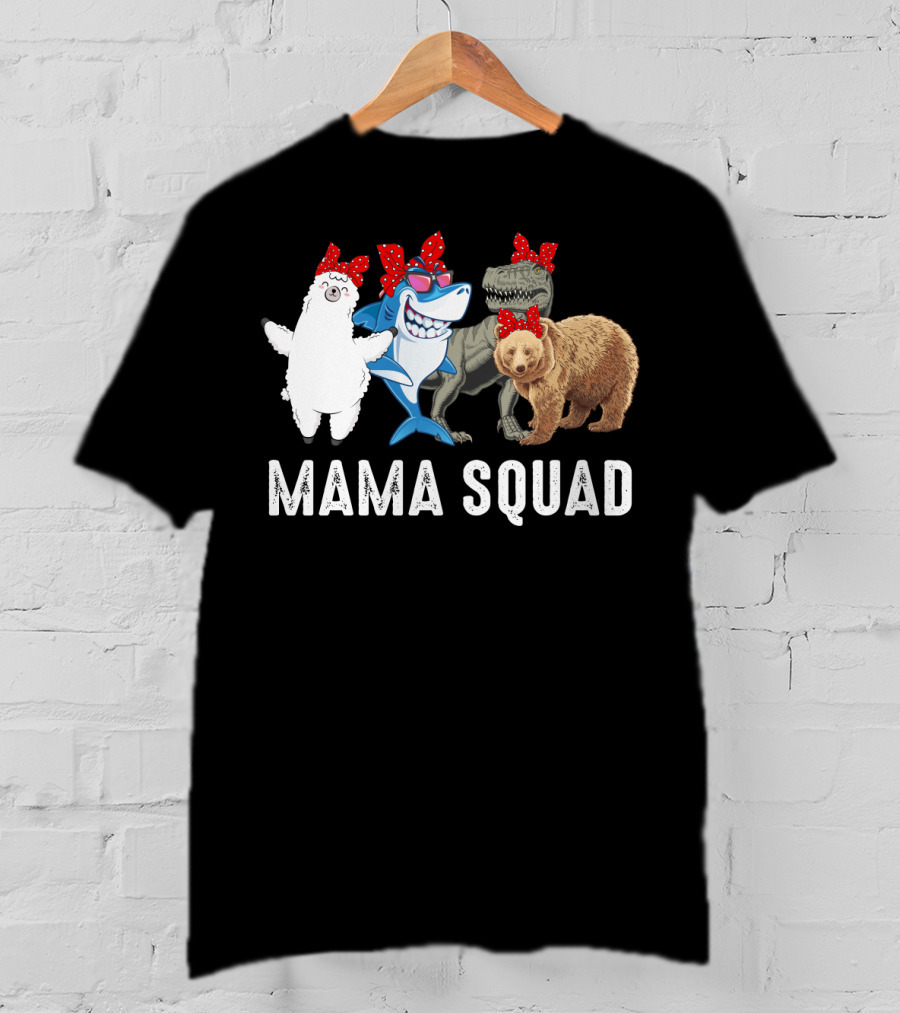 Mama Squad Llama Shark T-Rex Bear Red Bandana T-Shirt