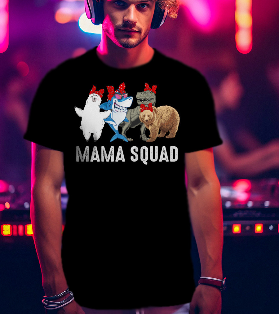 Mama Squad Llama Shark T-Rex Bear Red Bandana T-Shirt