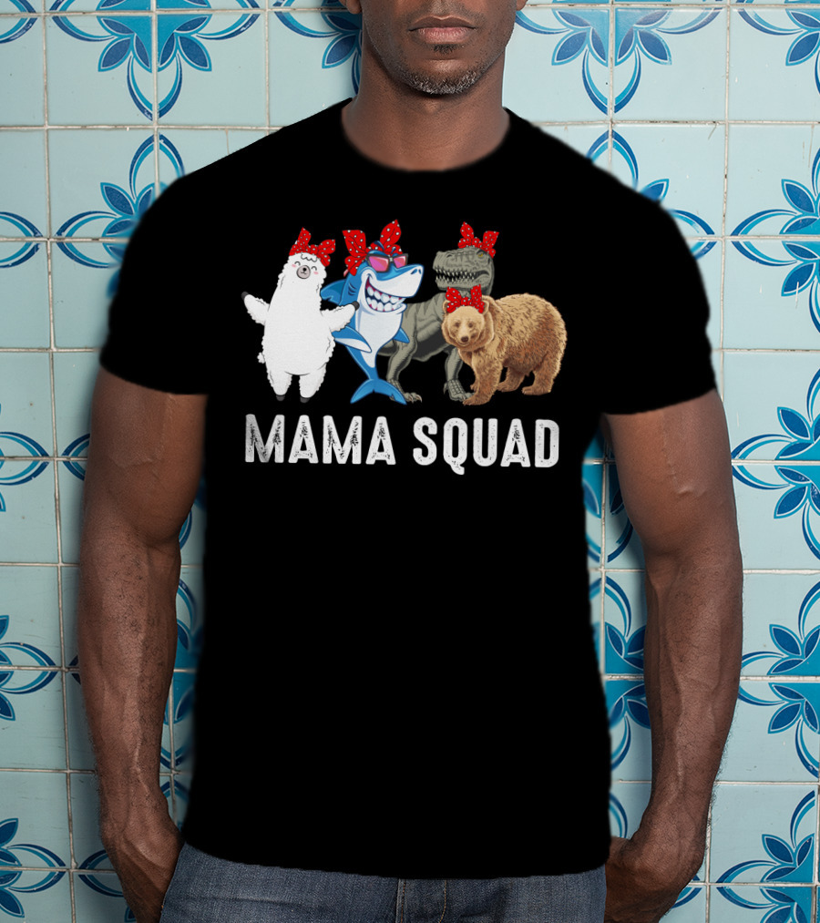 Mama Squad Llama Shark T-Rex Bear Red Bandana T-Shirt