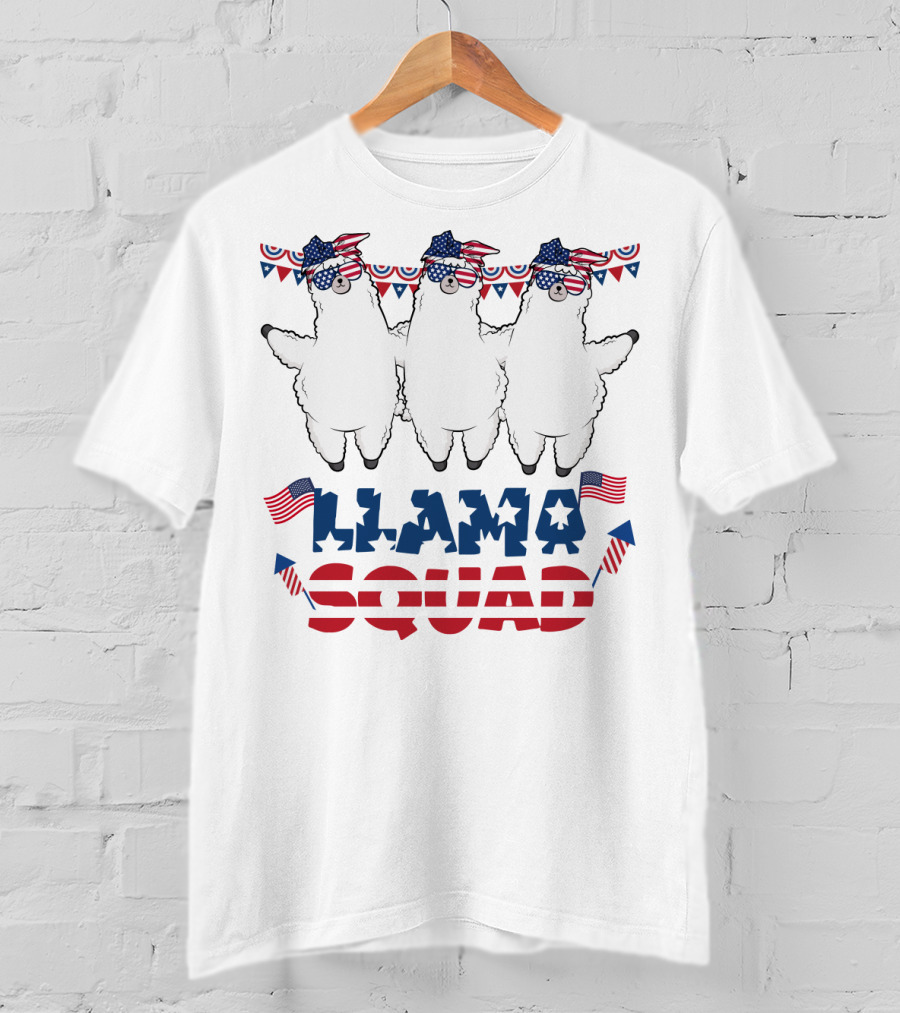 Llama Squad American Flag Bandana And Sunglasses T-Shirt