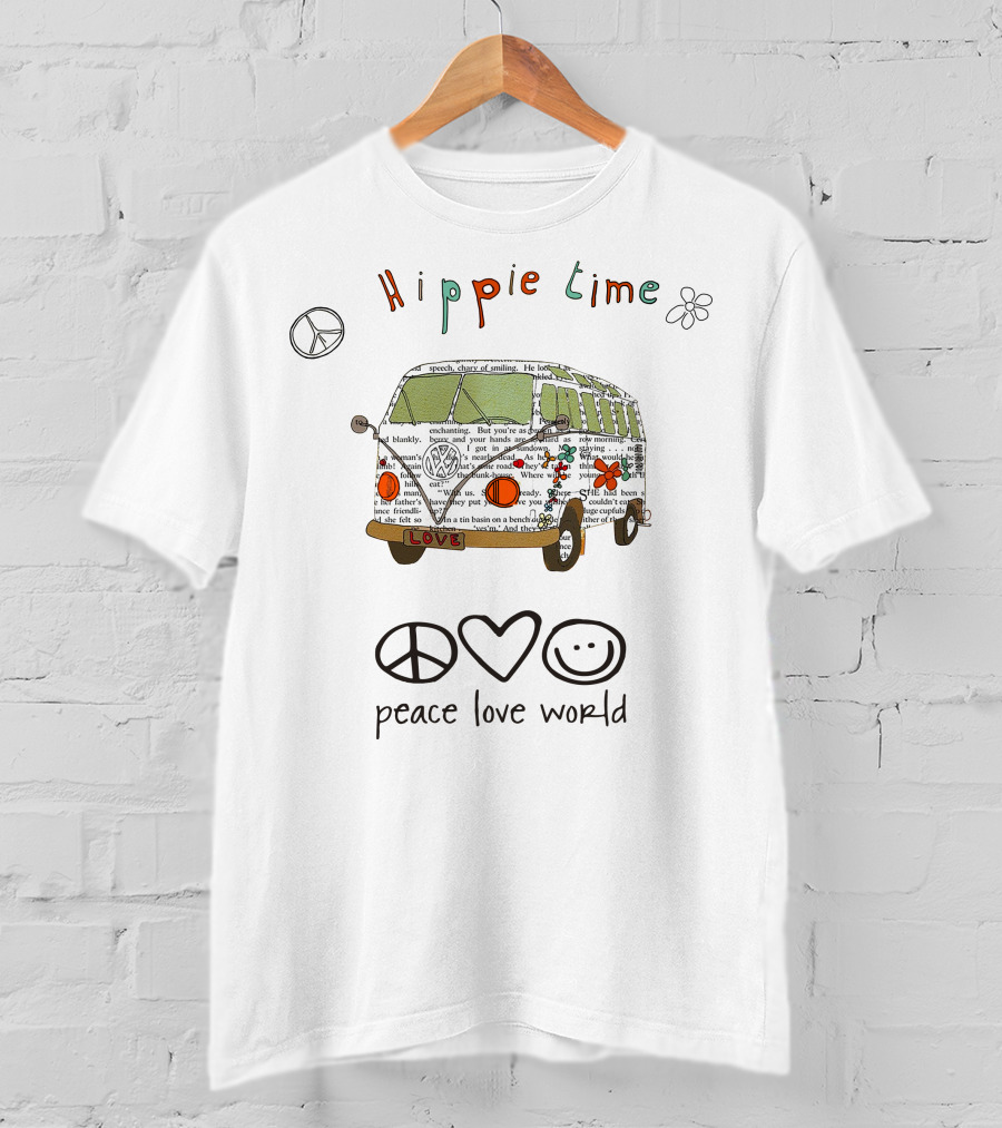 Hippie Time Peace Love World Volkswagen Bus T-Shirt