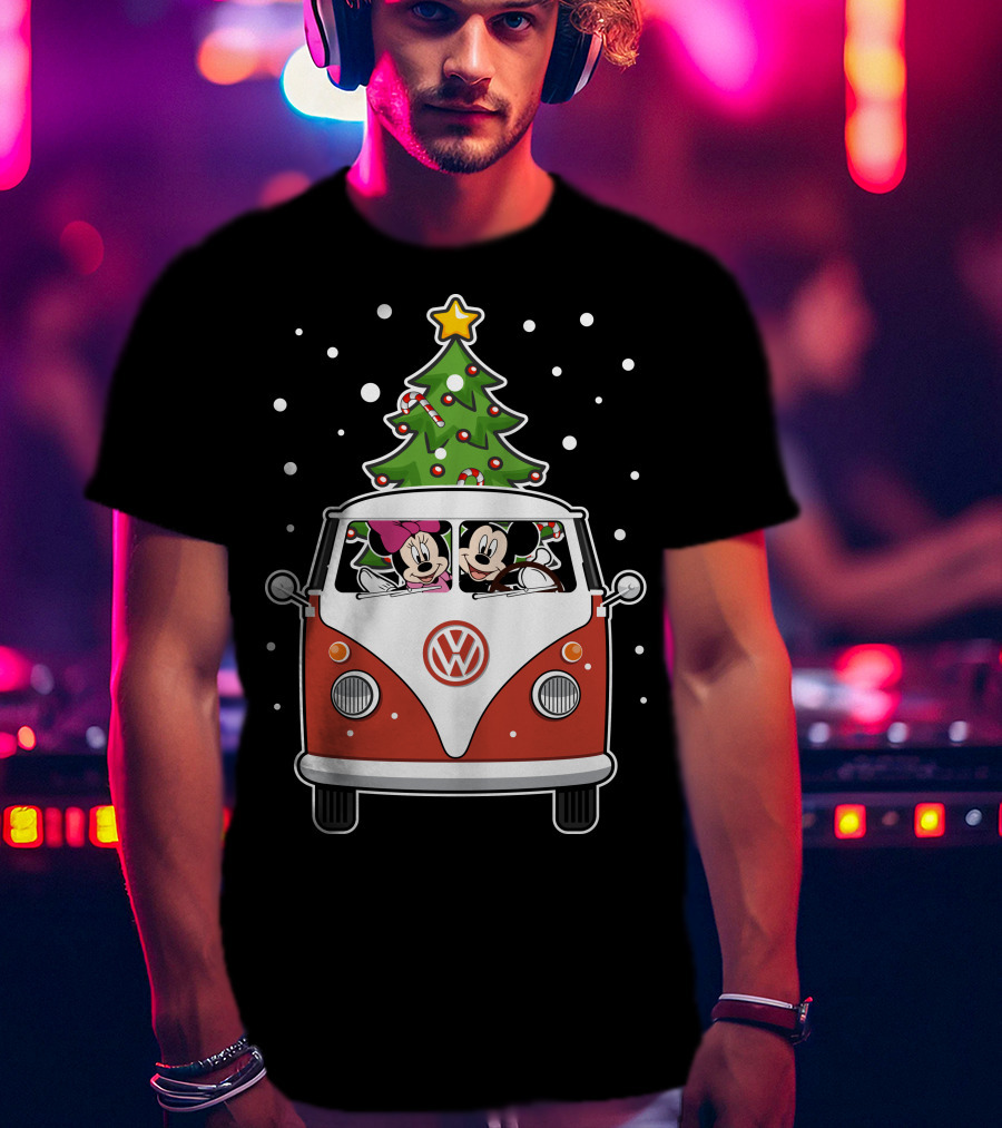 Volkswagen Christmas Van With Mickey And Minnie T-Shirt