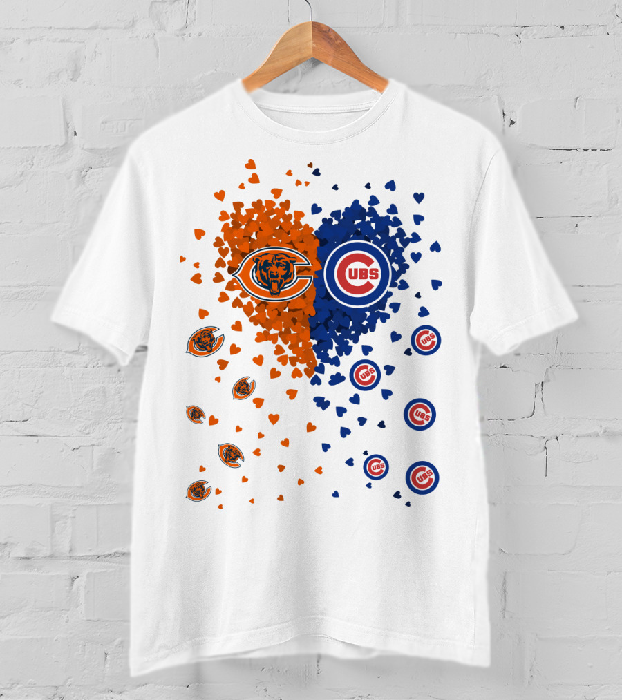Heart Bears Cubs Chicago Bears And Chicago Cubs Logos And Heart T-Shirt