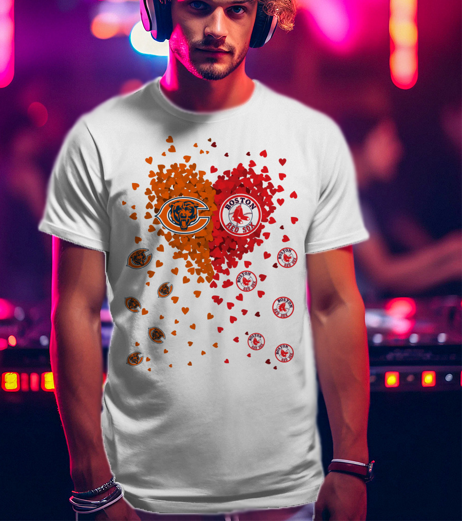 Chicago Bears Boston Red Sox Heart Blend T-Shirt