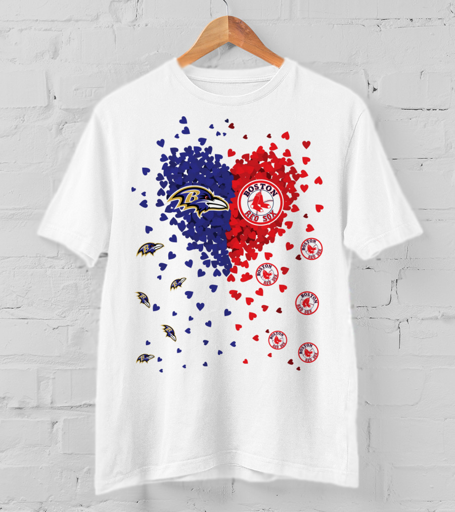 Baltimore Ravens Heart With Boston Red Sox Logo Hearts T-Shirt