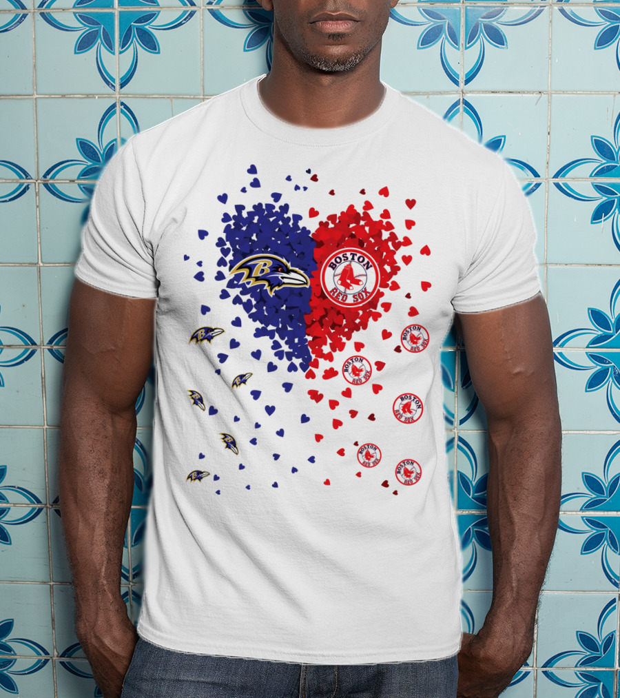 Baltimore Ravens Heart With Boston Red Sox Logo Hearts T-Shirt