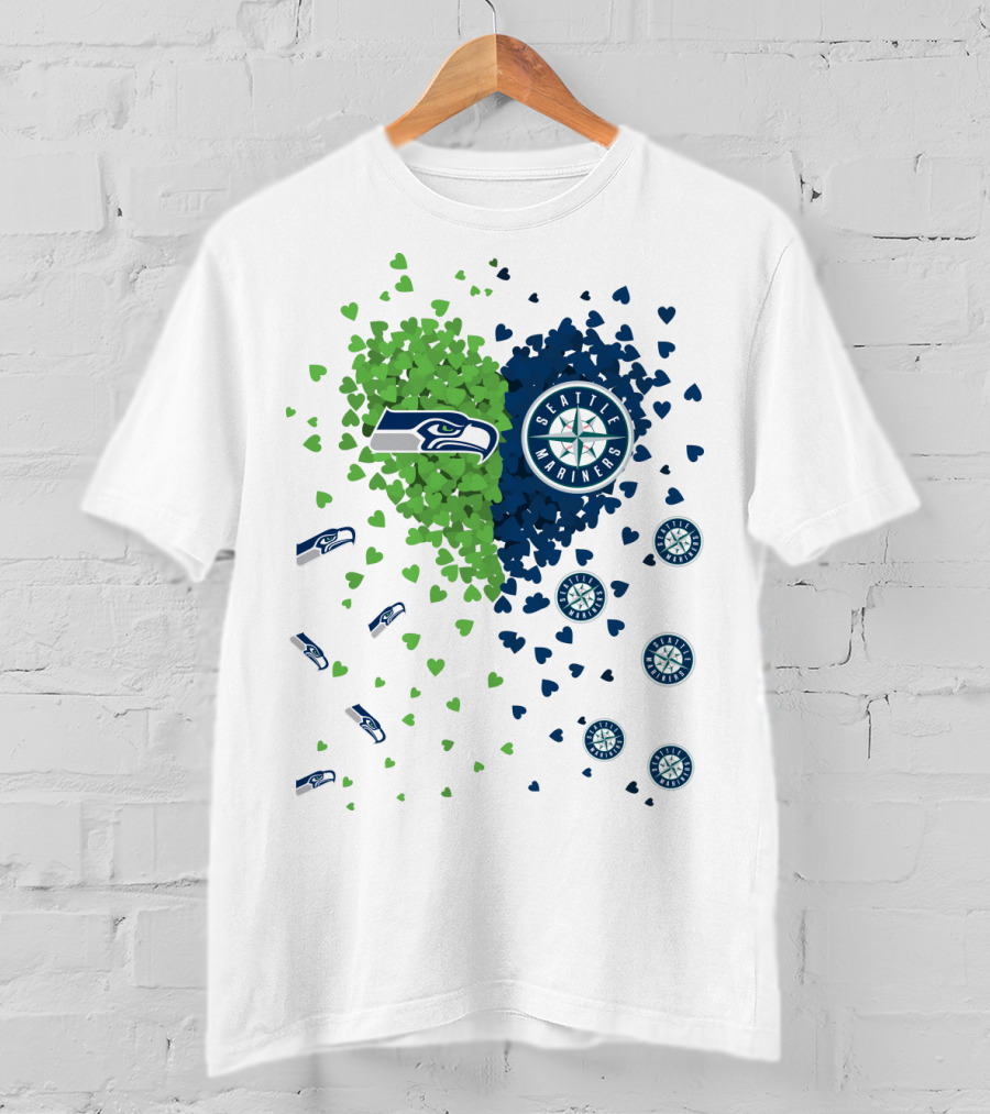 Seahawks Mariners Heart Design With Logos And Hearts T-Shirt