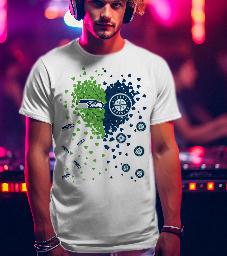 Seahawks Mariners Heart Design With Logos And Hearts T-Shirt