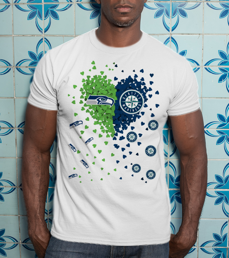 Seahawks Mariners Heart Design With Logos And Hearts T-Shirt