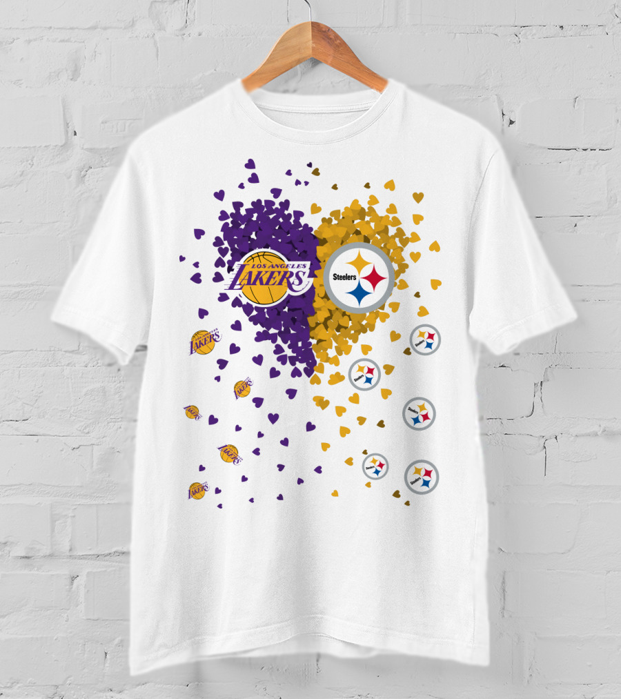 Los Angeles Lakers Steelers Heart Logos And Colors T-Shirt