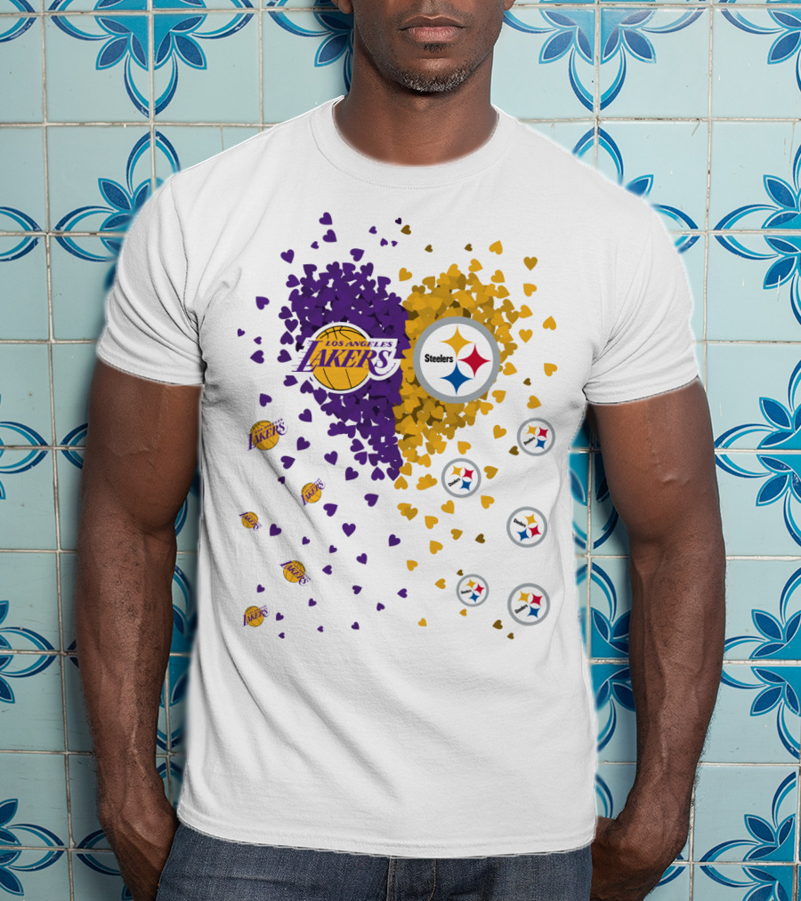 Los Angeles Lakers Steelers Heart Logos And Colors T-Shirt