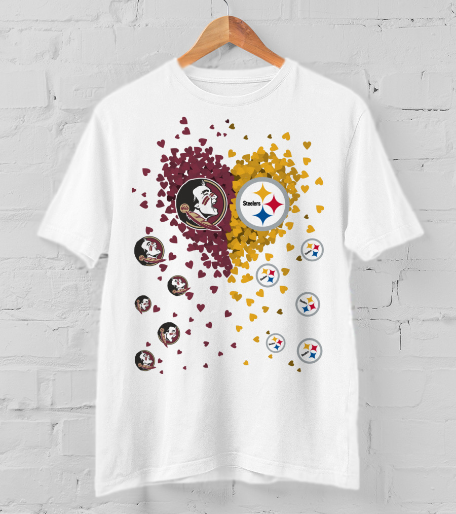 Heart Seminoles Steelers Logo Fan Collage T-Shirt