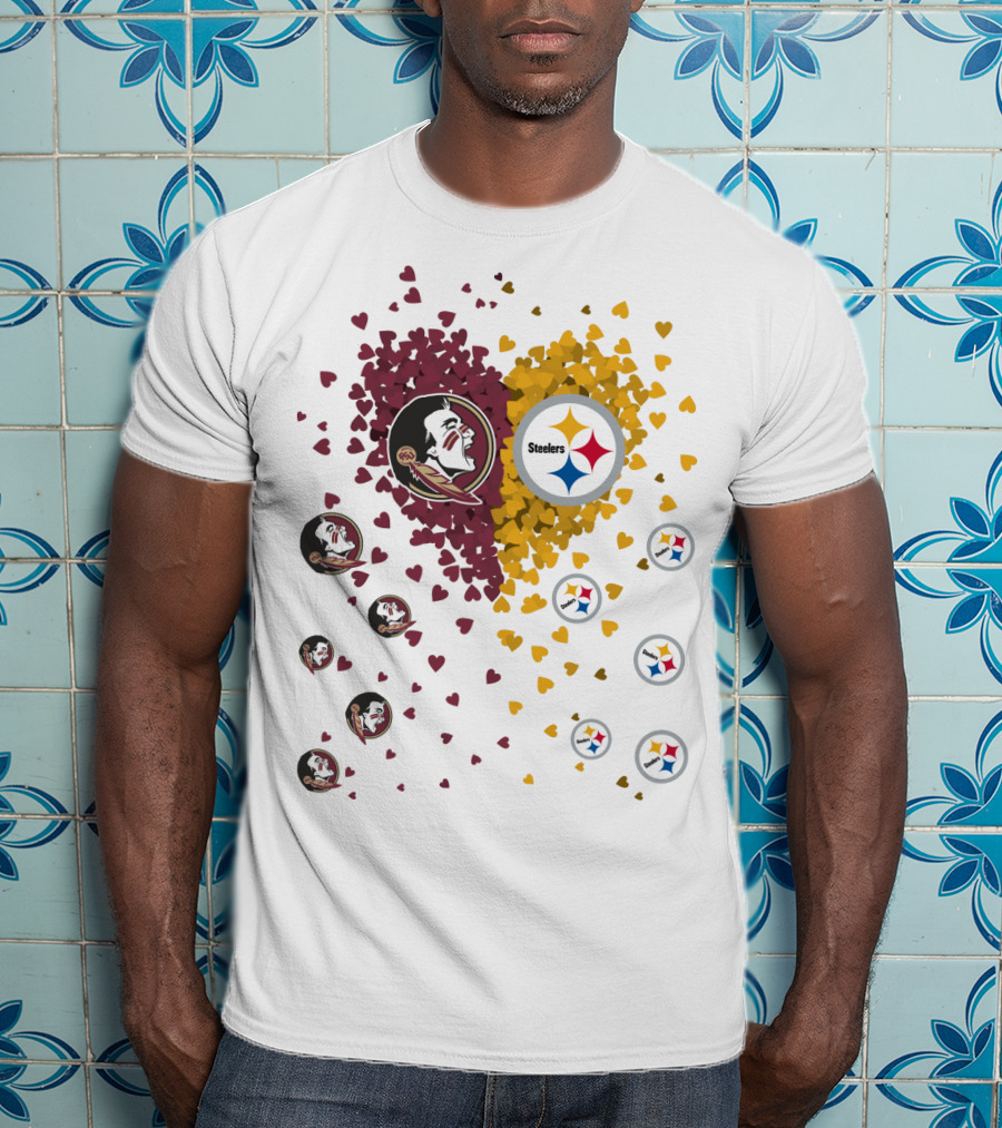 Heart Seminoles Steelers Logo Fan Collage T-Shirt