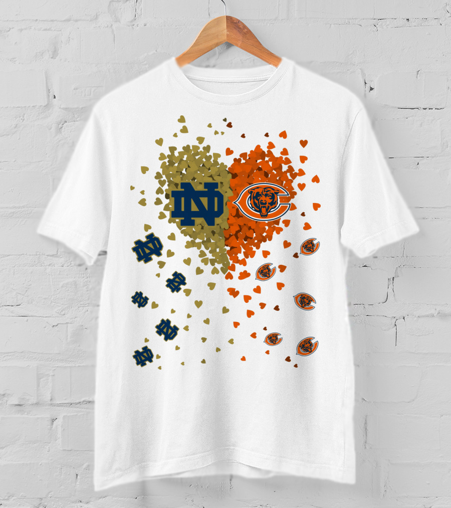 Notre Dame Fighting Irish Chicago Bears Heart Collaboration T-Shirt