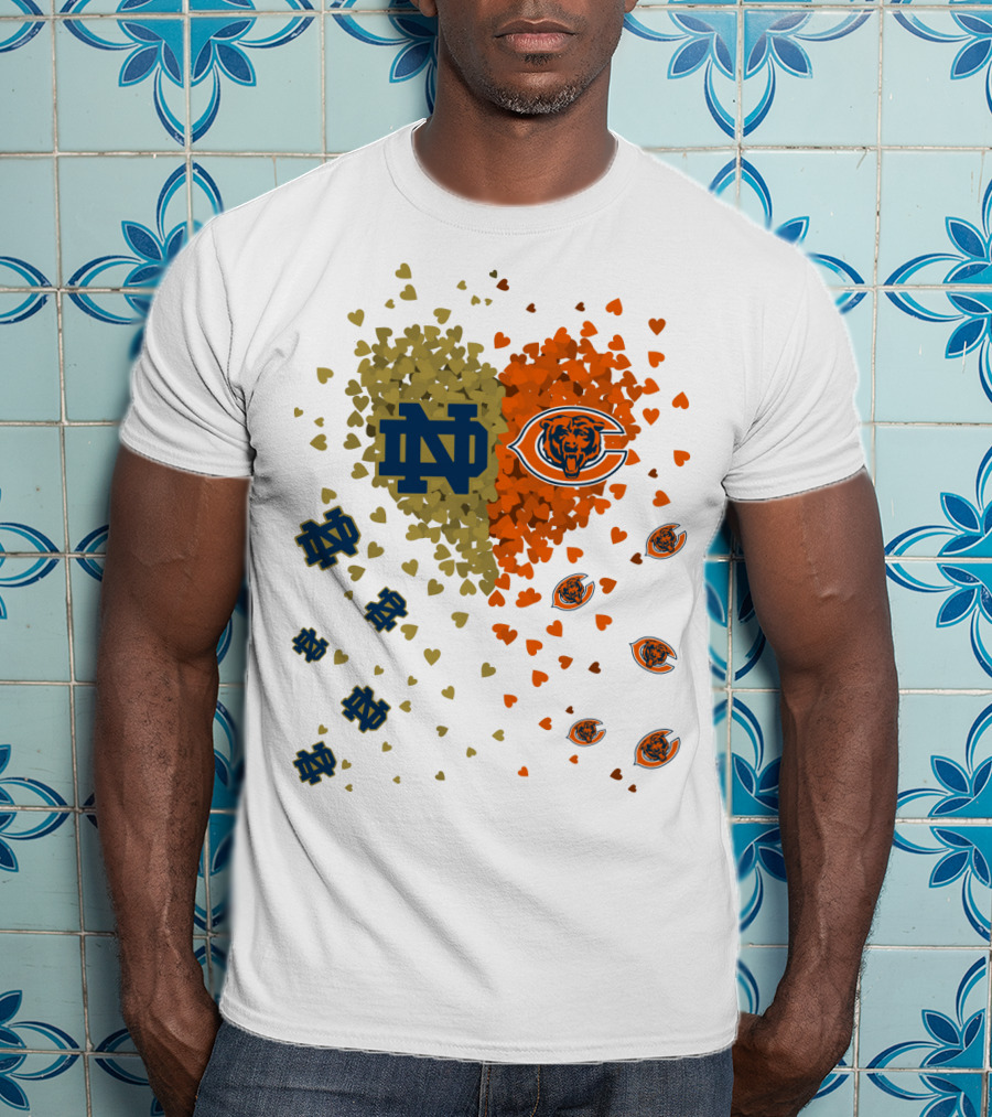 Notre Dame Fighting Irish Chicago Bears Heart Collaboration T-Shirt